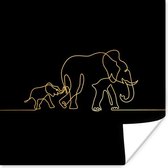 Poster Olifant - Goud - Zwart - Simpel - 100x100 cm XXL