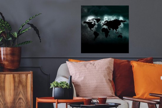 Décoration murale - Wereldkaart - Zwart - Lumière - 50x50 cm - Affiche
