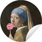 Tuincirkel Meisje met de parel - Vermeer - Snoep - 90x90 cm - Ronde Tuinposter - Buiten