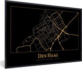 Fotolijst incl. Poster - Stadskaart - Den Haag - Goud - Zwart - 60x40 cm - Posterlijst - Plattegrond