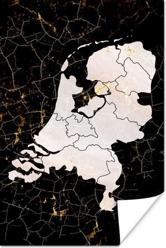 Poster Landkaart - Nederland - Goud - 80x120 cm