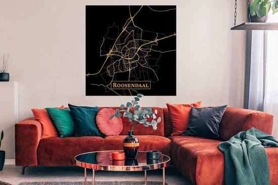 Poster Carte - Roosendaal - Or - Zwart - 100x100 cm XXL