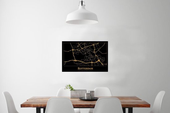 Poster Kaart - Rotterdam - Luxe - Goud - Zwart - 90x60 cm
