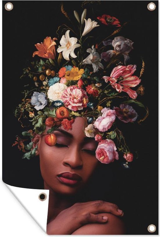 Affiche de jardin Femme - Maquillage - Bouquet - 80x120 cm - Jardin