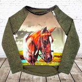 Groene trui met paardenhoofd -s&C-110/116-Trui meisjes