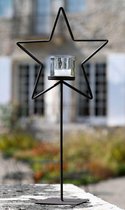 Windlicht ster - Kaars houder -  theelichthouder ster - 80 cm hoogte - Zwart Metaal - INCL. STEVIG GLAS