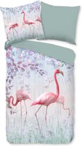 Hoogwaardige Katoen Eenpersoons Dekbedovertrek Flamingo's | 140x200/220 | Fijn Geweven | Ademend En Zacht