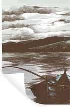 Muurstickers - Sticker Folie - Boot - Vishengel - Zee - 40x60 cm - Plakfolie - Muurstickers Kinderkamer - Zelfklevend Behang - Zelfklevend behangpapier - Stickerfolie