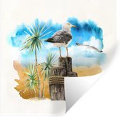 Muurstickers - Sticker Folie - Vogel - Boom - Strand - Waterverf - 120x120 cm - Plakfolie - Muurstickers Kinderkamer - Zelfklevend Behang XXL - Zelfklevend behangpapier - Stickerfolie
