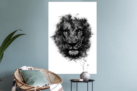 Stickers Stickers muraux - Lion - Zwart - Wit - 60x90 cm - Film adhésif