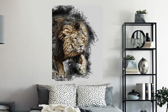 Stickers muraux - Illustration - Lion - Zwart - 80x120 cm - Feuille adhésive