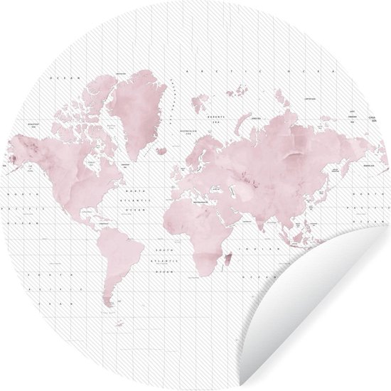 WallCircle - Muurstickers - Behangcirkel - Wereldkaart - Roze - Marmer - 100x100 cm - Muurcirkel - Zelfklevend - Ronde Behangsticker XXL