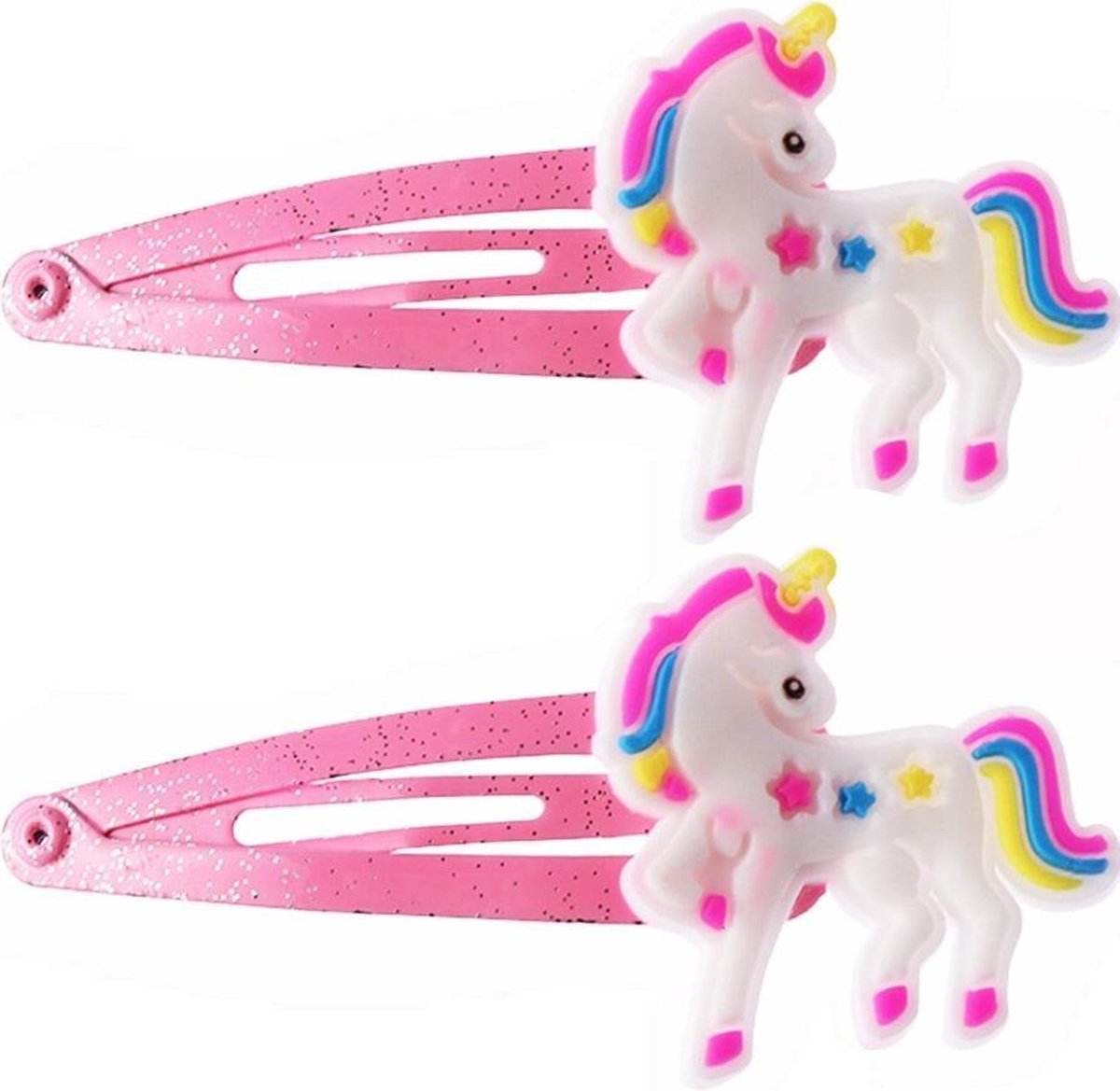 Fako Fashion - Haarspeldjes Glitter Eenhoorn / Unicorn - Roze - Haarclips Voor Meisjes - 2 Stuks - Eenhoorn Sterretjes