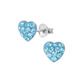 Joy|S - Zilveren hartje oorbellen - 7 mm - kristal blauw