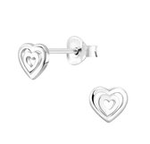 Joy|S - Zilveren hartje in hartje oorbellen - 6 mm