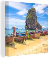 Canvas Schilderij Boot - Strand - Thailand - 20x20 cm - Wanddecoratie