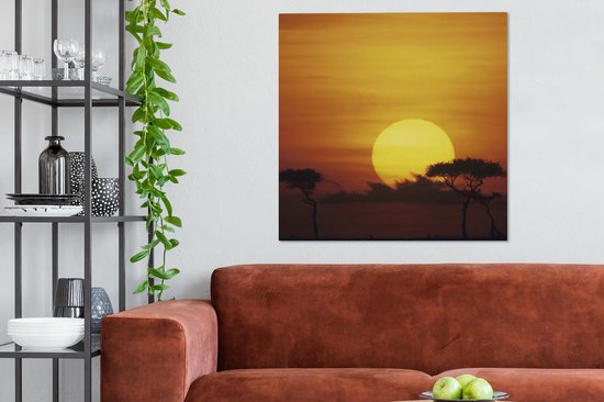 Tableau sur toile Afrique - Soleil - Oranje - 90x90 cm - Décoration murale