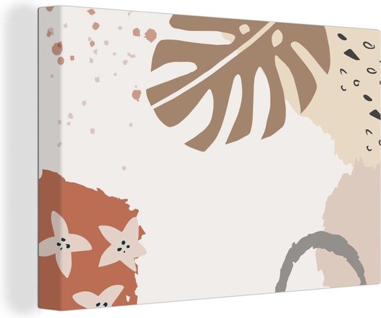 Canvas Schilderij Zomer - Monstera - Bruin - 90x60 cm - Wanddecoratie