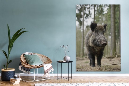 Sanglier parmi les arbres 120x180 cm - Tirage photo sur Toile (Décoration murale salon / chambre) / Animaux sauvages Peintures XXL / Groot format!