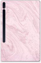 Cover Case Geschikt voor Samsung Galaxy Tab S7 Plus Tablet Hoes Marble Pink met doorzichte zijkanten