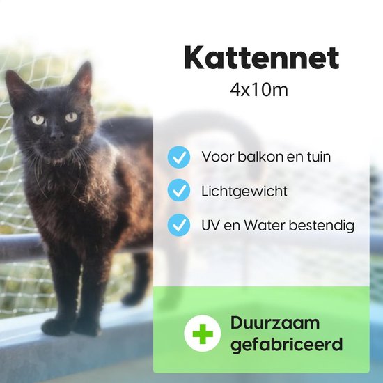 Kattennet voor Balkon 4 x 10 m - Kattennet - Katten Gaas - Zwart - Gerdes