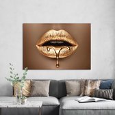 PosterGuru - Poster op canvas schilderij - Gouden Lippen v2 - 75 x 100 cm - woonkamer of slaapkamer - goud
