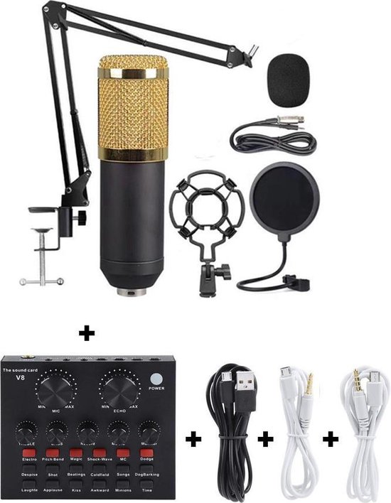 Impasse Badkamer Ampère BM800 studio microfoon set met Condenser + V8 sound card - Popfilter -  Plopkap - Audio... | bol.com