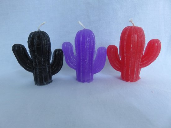 Kaars cactus set van 3, zwart zwarte orchidee geur, paars lavendelgeur, rood rozengeur
