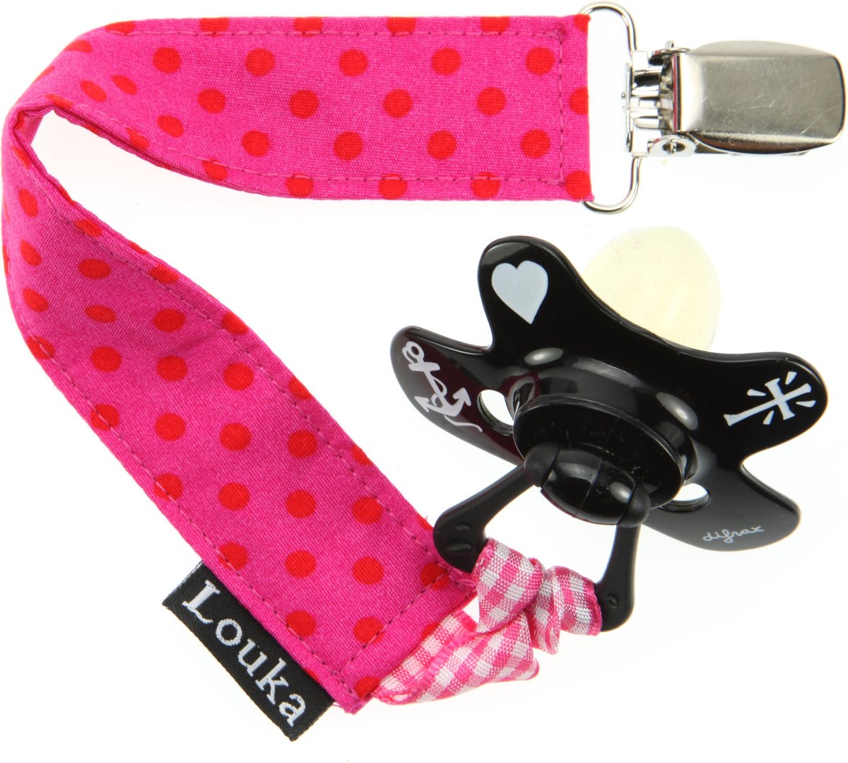 Goedkoopste Louka Speenkoord fuchsia met rode stip - speenketting