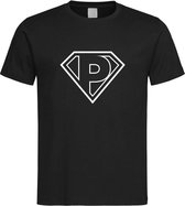 Zwart t-Shirt met letter P “ Superman “ Logo print Wit Size S