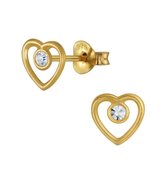 Joy|S - Zilveren hartje oorbellen - 7 mm - kristal - 14k goudplating