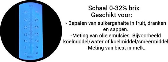 Refractometer met schaal 0-32% brix.