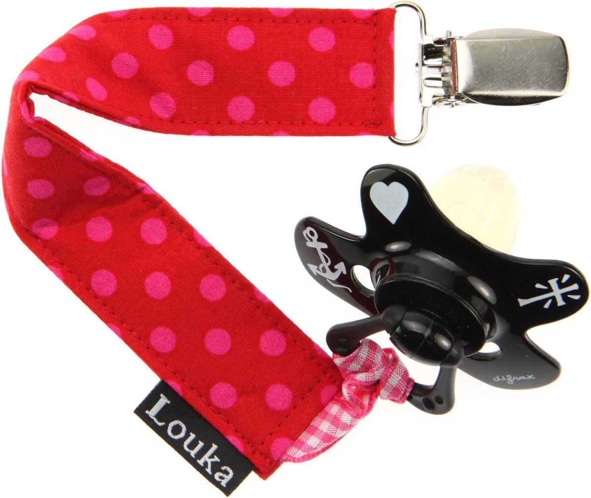 Goedkoopste Louka Speenkoord rood met roze stip - speenketting