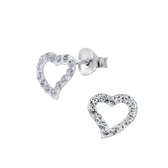Joy|S - Zilveren hart oorbellen - 11 x 10 mm - kristal