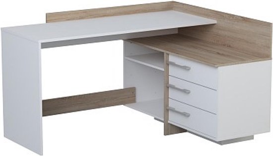 Belfurn - Bureau d'angle avec 3 tiroirs Spacy chêne-blanc