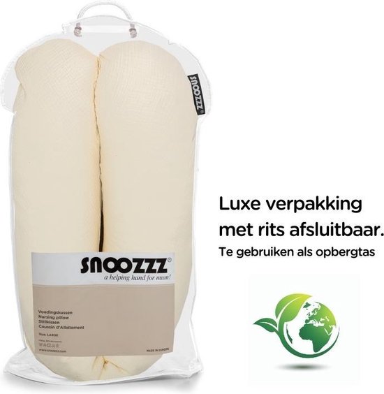 Snoozzz Voedingskussen Premium Kwaliteit - 185 cm – Microparel Vulling – Luxe Draagtas – Wasbare Hoes - Champagne