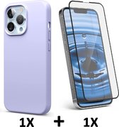 iPhone 13 Pro Hoesje Paars & Volledige Glazen Screenprotector - Siliconen Back Cover