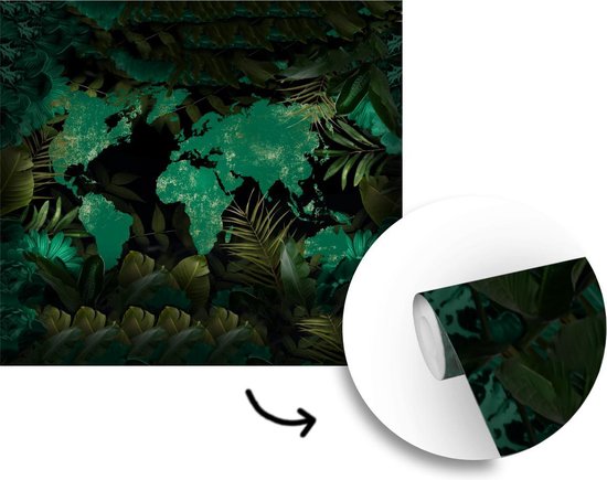 Papier peint - Papiers Papier peint photo Wereldkaart - Vert - Plantes - Largeur 240 cm x Hauteur 240 cm