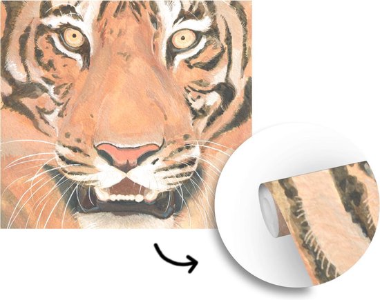 Papier peint - Papier peint Papier peint photo Tigre - Tête - Oranje - Largeur 240 cm x hauteur 240 cm