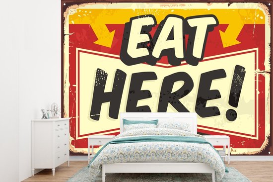 Foto: Behang fotobehang eten vintage reclamebord illustratie breedte 330 cm x hoogte 240 cm