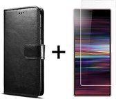 Sony Xperia 1 II hoesje bookcase met pasjeshouder zwart wallet portemonnee book case cover - 1x Sony Xperia 1 II screenprotector