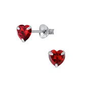 Joy|S - Zilveren hartje oorbellen - 5 mm zirkonia - rood