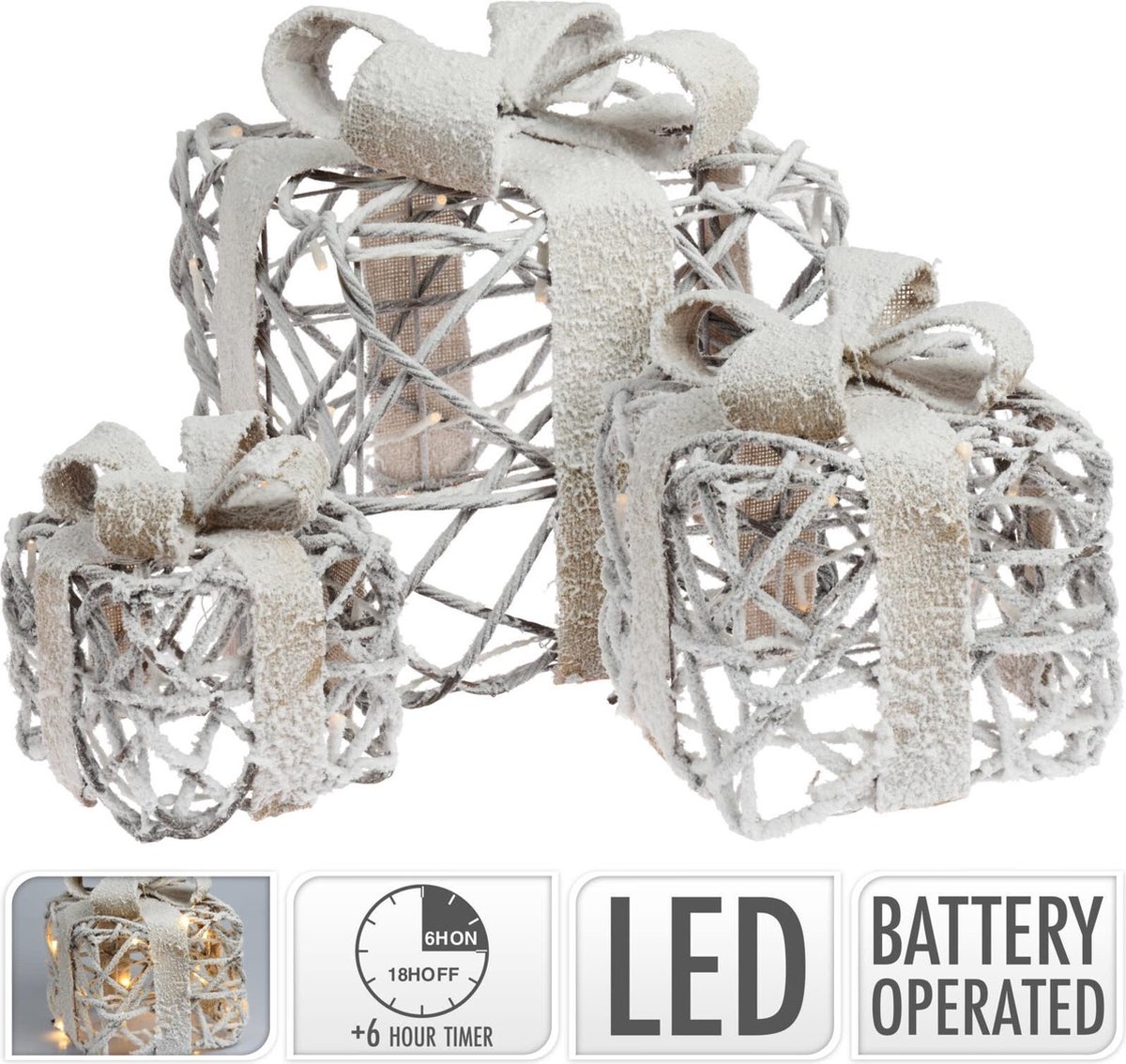 Nampook SET van 3 Geschenkdozen - LED met Timer - 28x28x30cm - 3 Verschillende maten