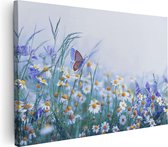 Artaza - Peinture sur toile - Fleurs de camomille Witte avec un papillon - 60x40 - Photo sur toile - Impression sur toile
