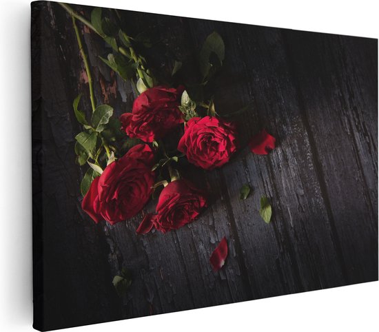 Artaza - Peinture sur toile - Roses rouges sur le Terre - 60x40 - Photo sur toile - Impression sur toile