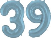 De Ballonnenkoning - Folieballon Cijfer 39 Blauw Pastel Metallic Mat - 86 cm