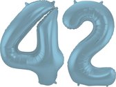De Ballonnenkoning - Folieballon Cijfer 42 Blauw Pastel Metallic Mat - 86 cm