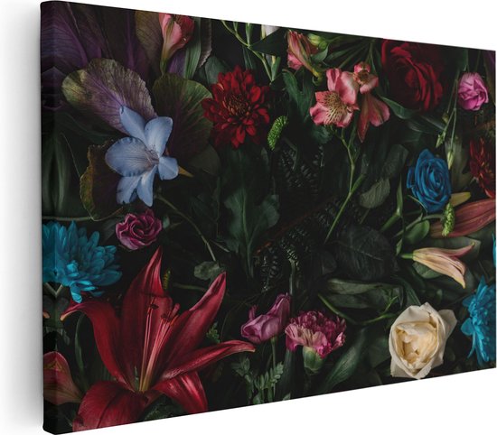 Artaza Canvas Schilderij Kleurrijke Bloemen Met Groene Bladeren - 120x80 - Groot - Foto Op Canvas - Wanddecoratie Woonkamer