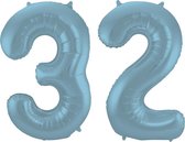 De Ballonnenkoning - Folieballon Cijfer 32 Blauw Pastel Metallic Mat - 86 cm