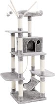 Segenn's XXL Krabpaal  - kattenboom - kattenbak - met hangmat - klimboom - stabiele krabpaal met hangmat - grot en sisal - groot uitkijkplatform - 154 cm - Lichtgrijs